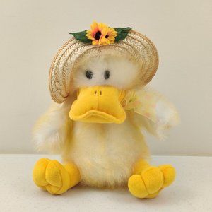 Fiesta Sparkling Yellow Duck Plush Sunflower Straw Hat Stuffed Animal Spring